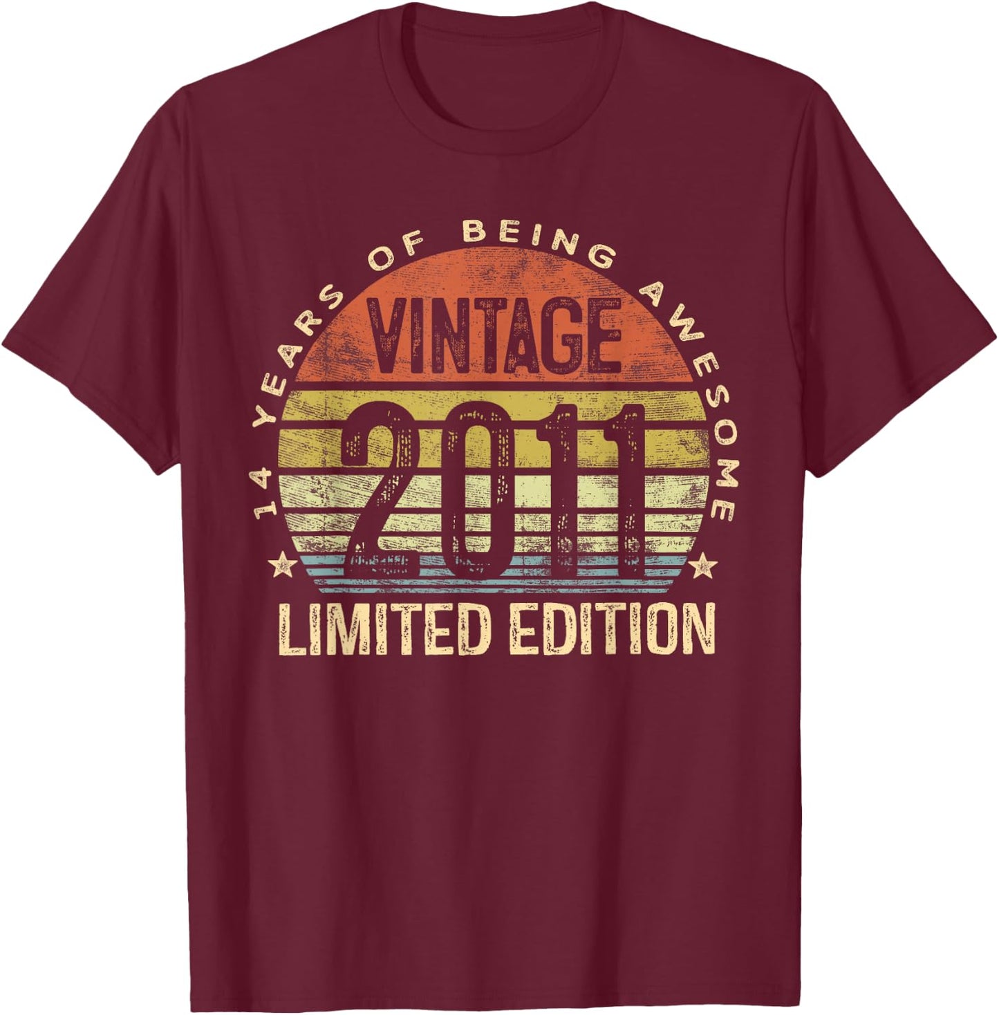 Vintage 2011 Limited Edition 14-Year-Old Gifts 14th Birthday T-Shirt - T-Shirt | Maroon