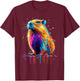 Capybara Lovers Colorful Splash Art Rodent Capybara , Black, S T-Shirt - T-Shirt | Maroon