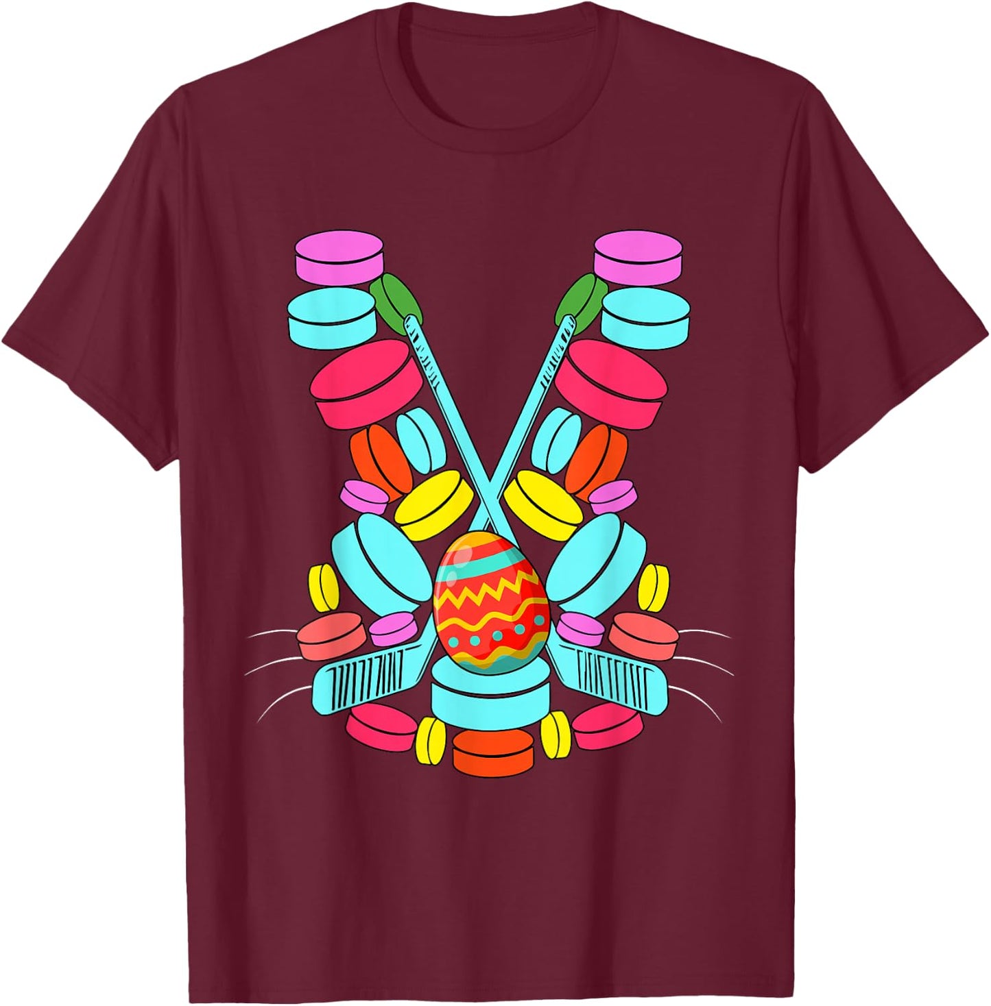 Hockey Balls Easter Egg Bunny Shape Funny Player Kids T-Shirt - T-Shirt | Maroon