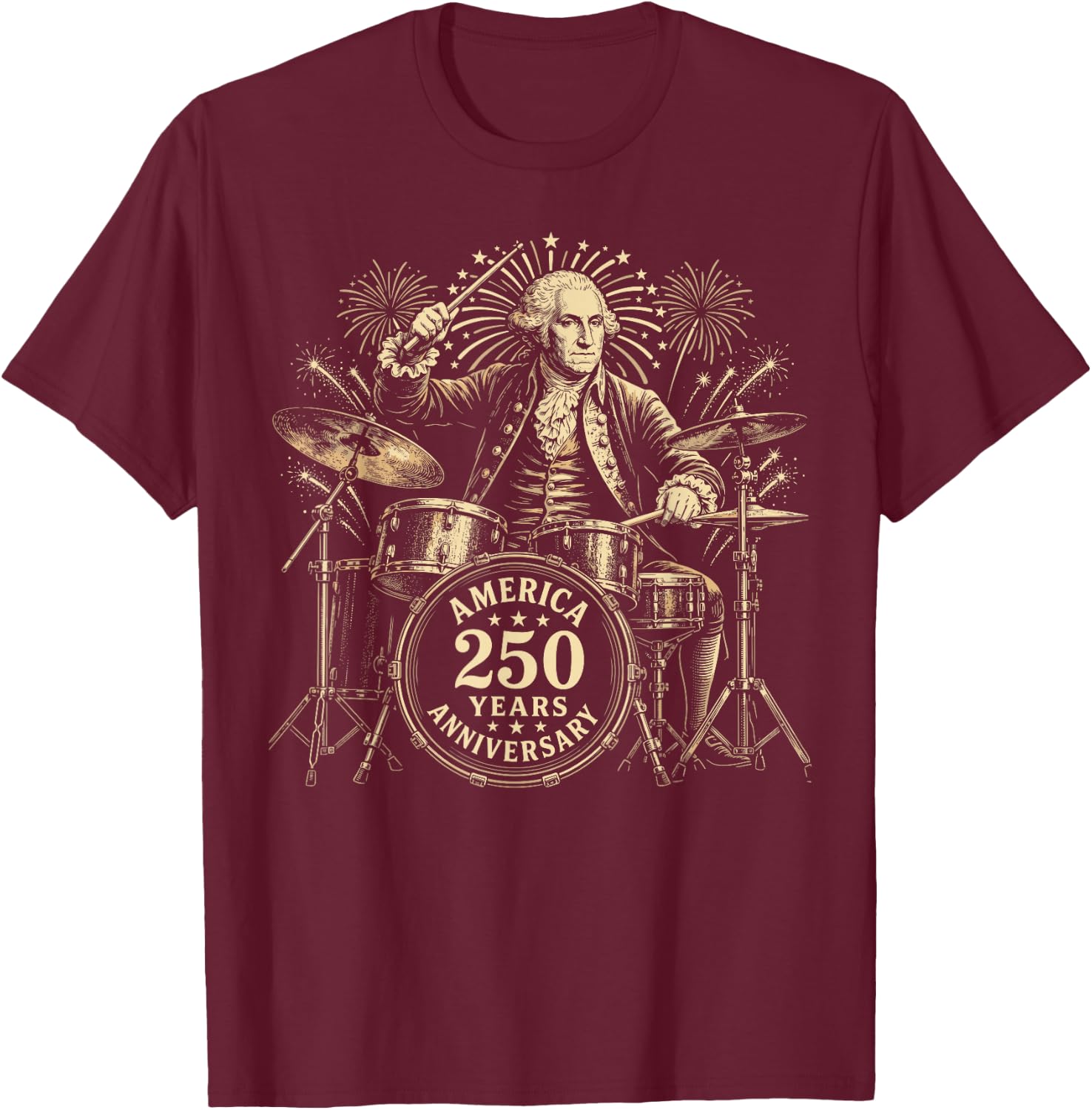 George America 250 Years Anniversary Drummer 4th of July T-Shirt - T-Shirt | Maroon