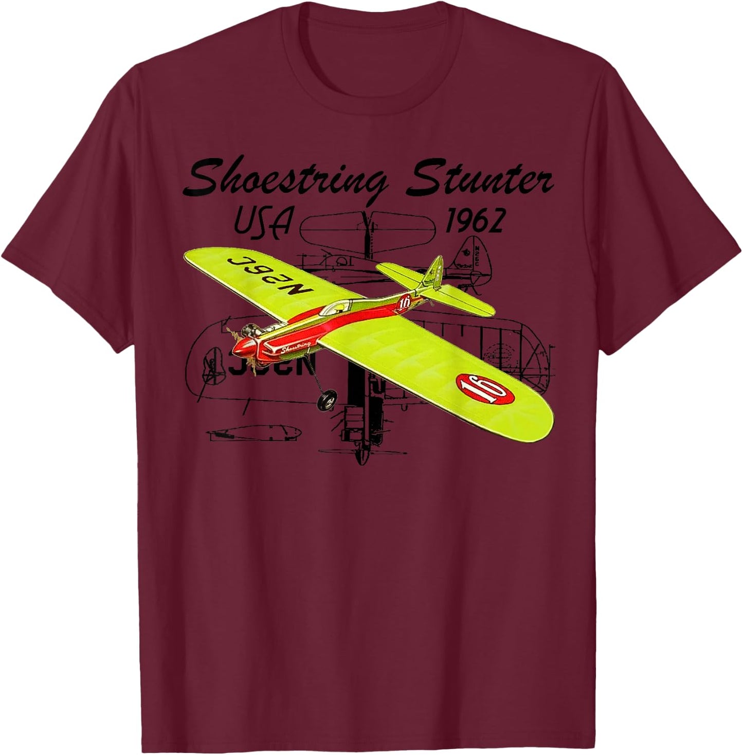 Shoestring Stunter Control Line RC Model Airplane T-Shirt - T-Shirt | Maroon
