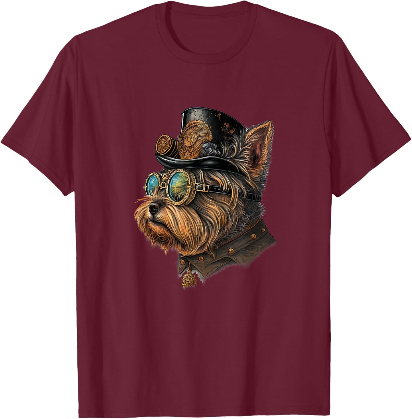 Gothic Steampunk yorkie Yorkshire Terrier T-Shirt - T-Shirt | Maroon