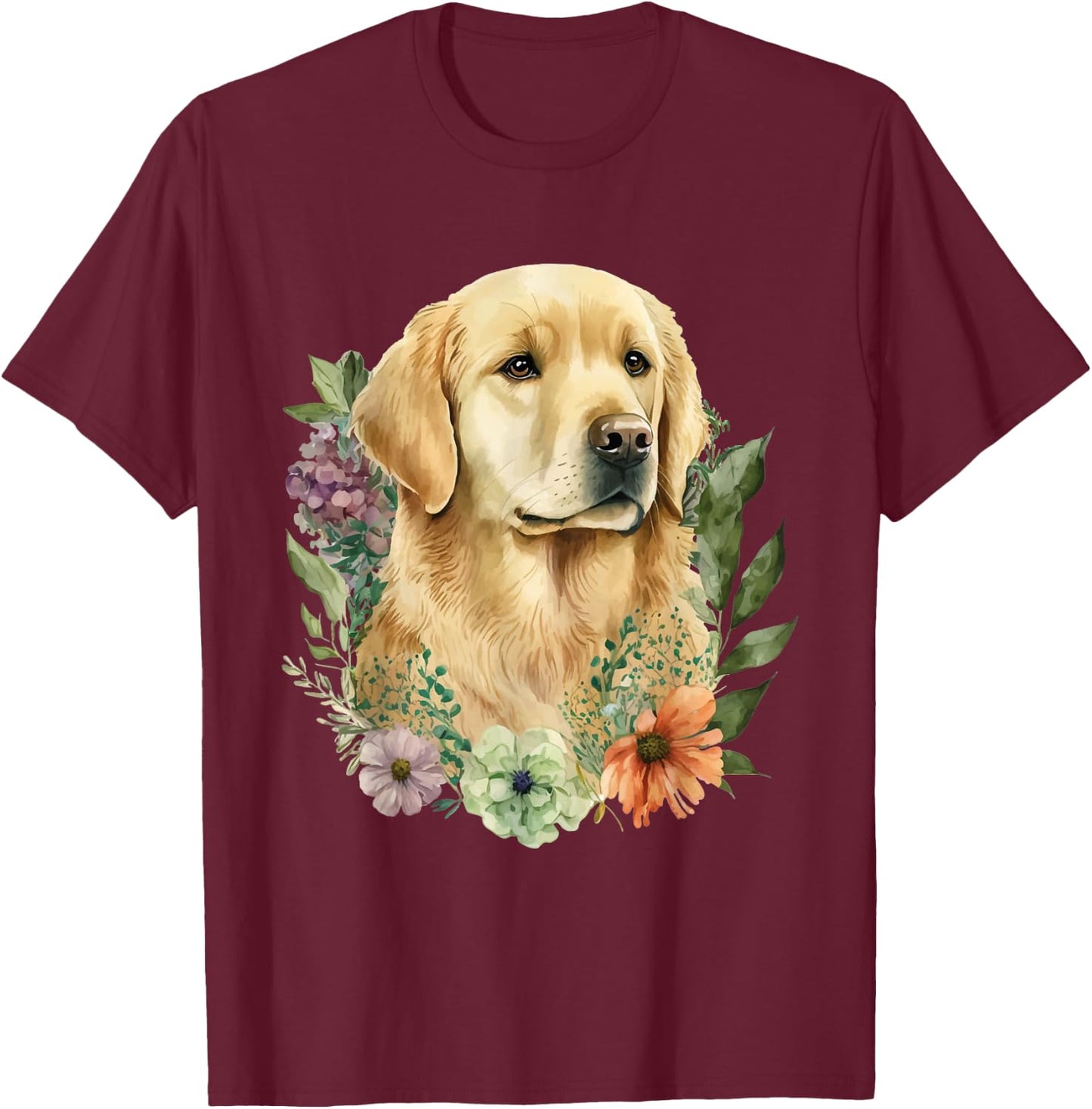Spring Flower Golden Retriever - Canine Lover Dog Owner Men Women Girls Kids T-Shirt - T-Shirt | Maroon
