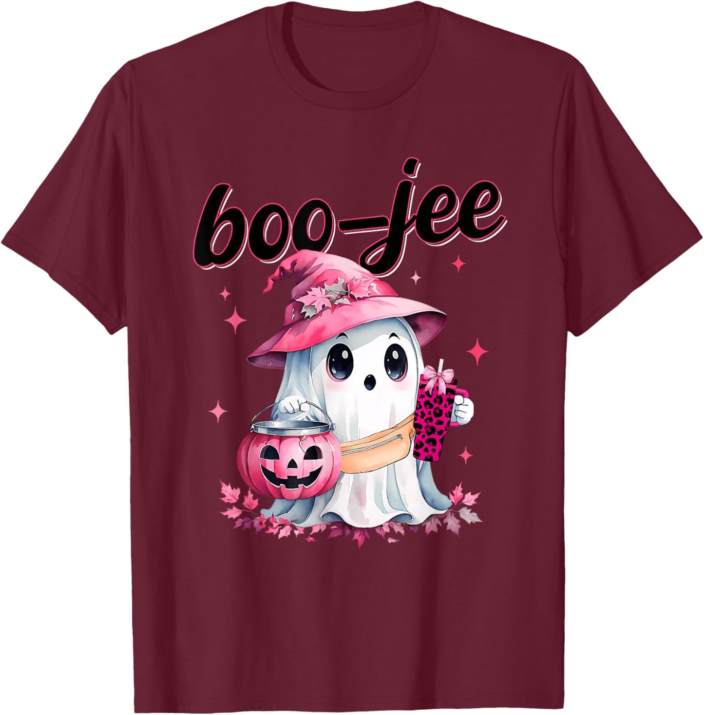 Boujee Boo Jee Spooky Ghost Pink Halloween Pumpkin Costumes T-Shirt - T-Shirt | Maroon