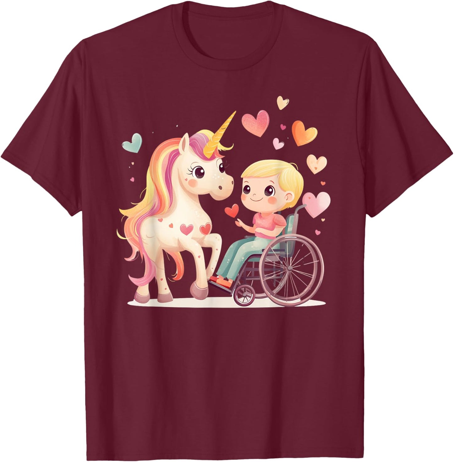 Kids Wheelchair Accessories Girls Unicorn Wheelchair Girl T-Shirt - T-Shirt | Maroon