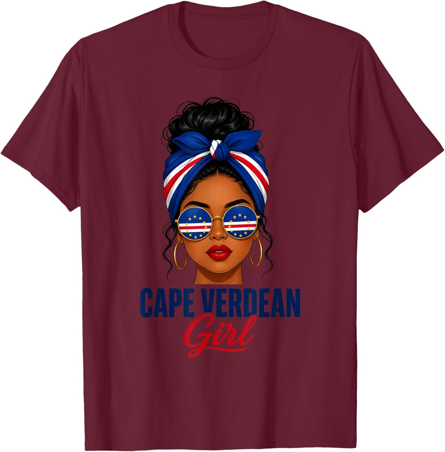 Cape Verdean Girl African Pride Flag Love Cape Verde T-Shirt - T-Shirt | Maroon