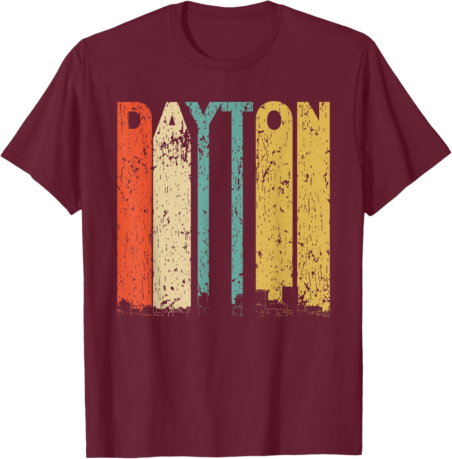 Vintage 1970's Style Dayton Ohio Skyline Distressed T-Shirt - T-Shirt | Maroon