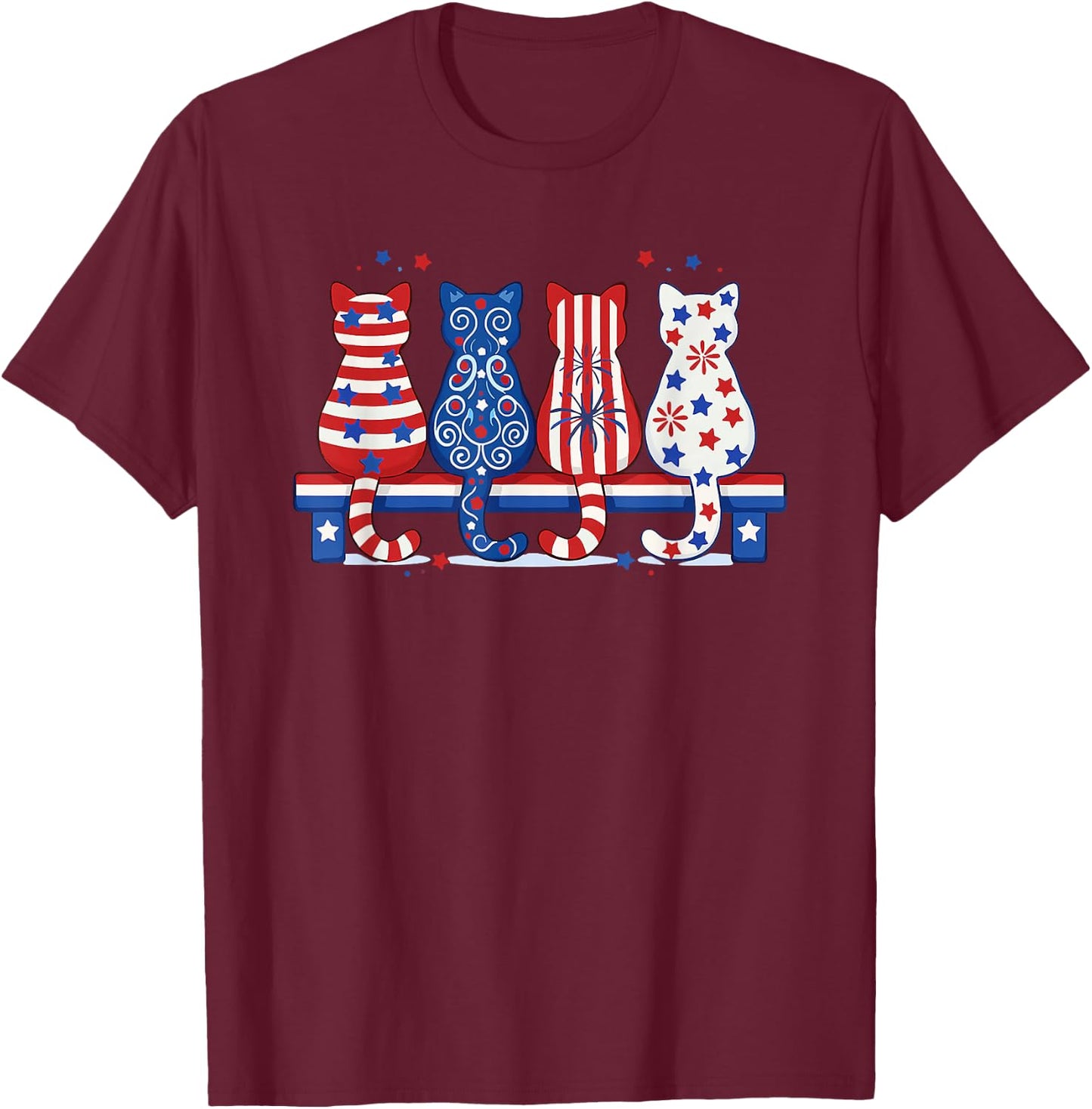 red White & Blue Cute Cats T-Shirt - T-Shirt | Maroon