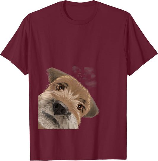 Funny Curious Dog Border Terrier T-Shirt - T-Shirt | Maroon