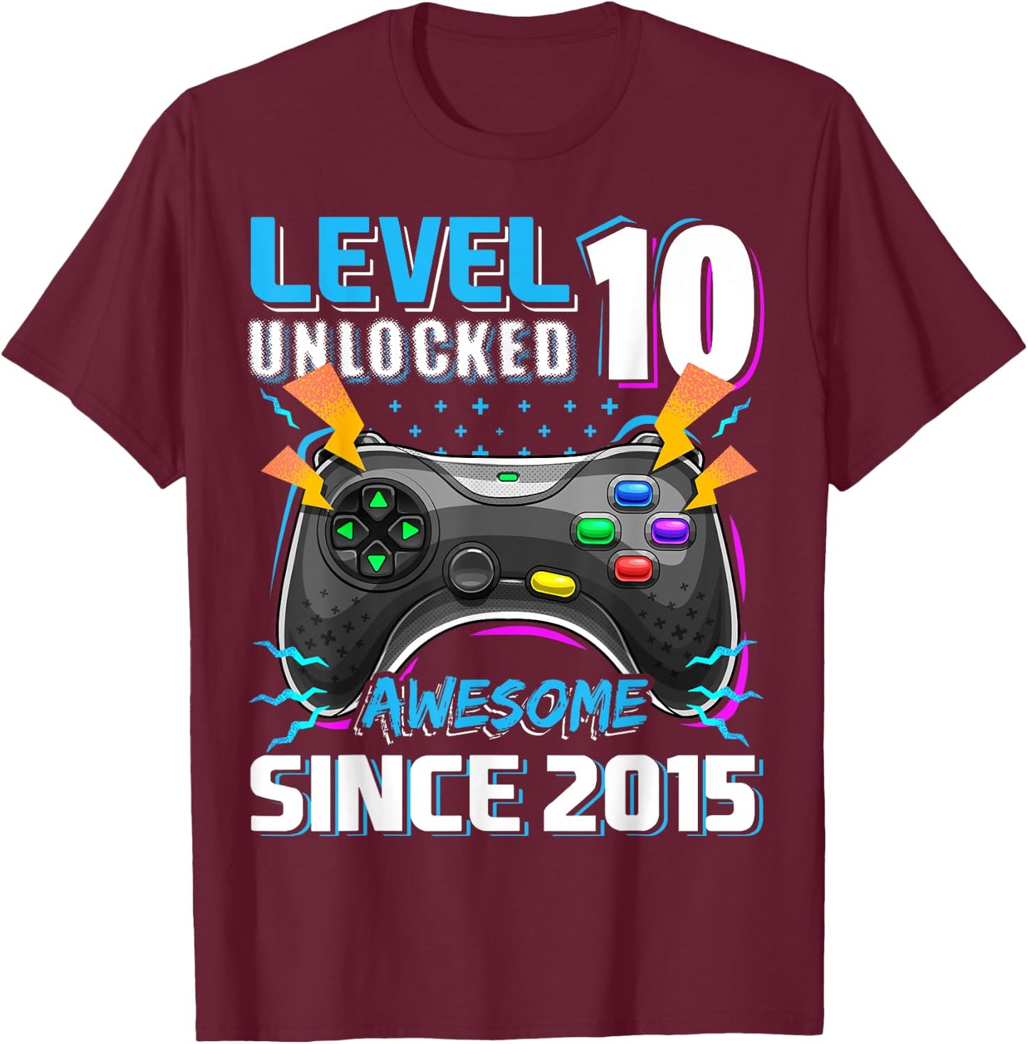 10th Birthday Boy Level 10 Gamer 10 Year Video Game Party T-Shirt - T-Shirt | Maroon