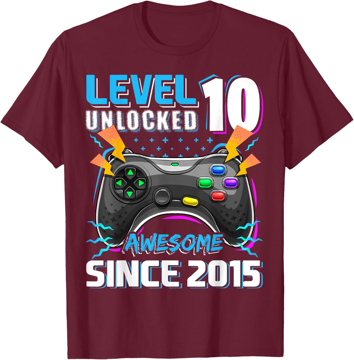 10th Birthday Boy Level 10 Gamer 10 Year Video Game Party T-Shirt - T-Shirt | Maroon