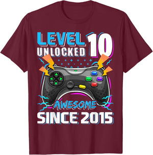 10th Birthday Boy Level 10 Gamer 10 Year Video Game Party T-Shirt - T-Shirt | Maroon