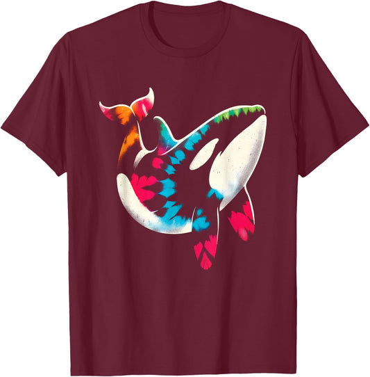 Orca Tie Dye - Vintage Colorful Whale Ocean Animal Lover T-Shirt - T-Shirt | Maroon