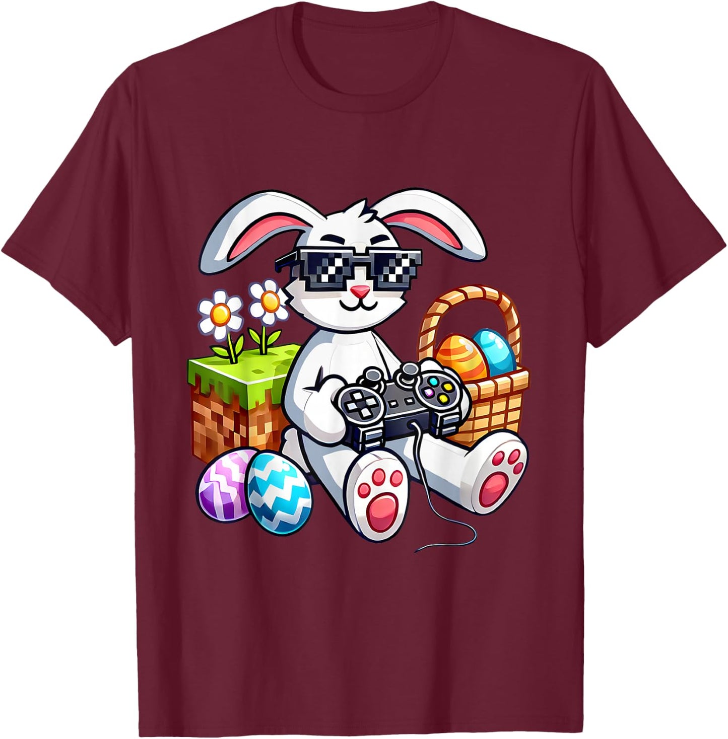 Happy Easter Day Bunny Egg Video Game Boys Kids Gamer T-Shirt - T-Shirt | Maroon