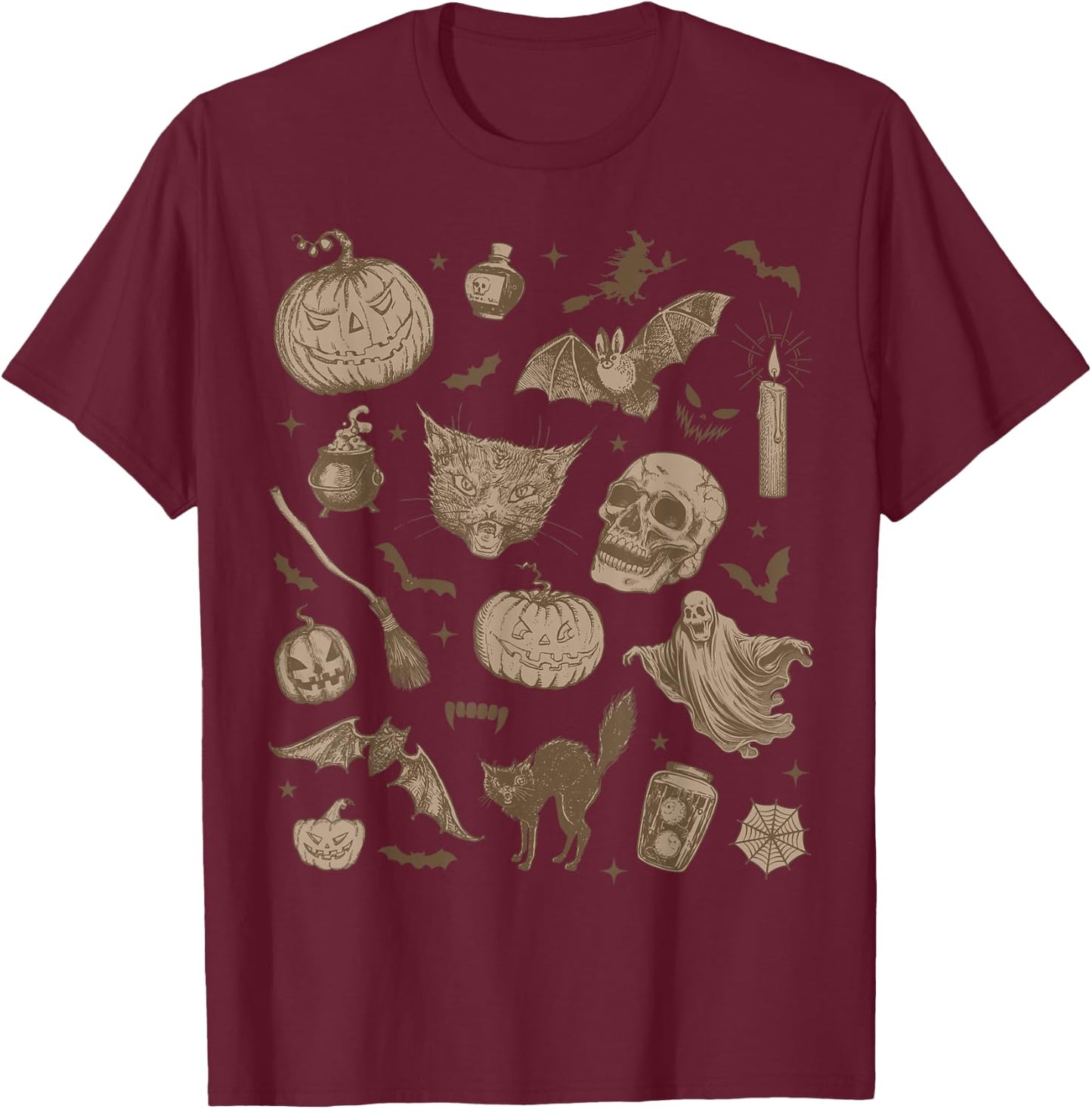 Halloween Vintage 90s Aesthetic Cute Witchy Retro Graphic T-Shirt - T-Shirt | Maroon