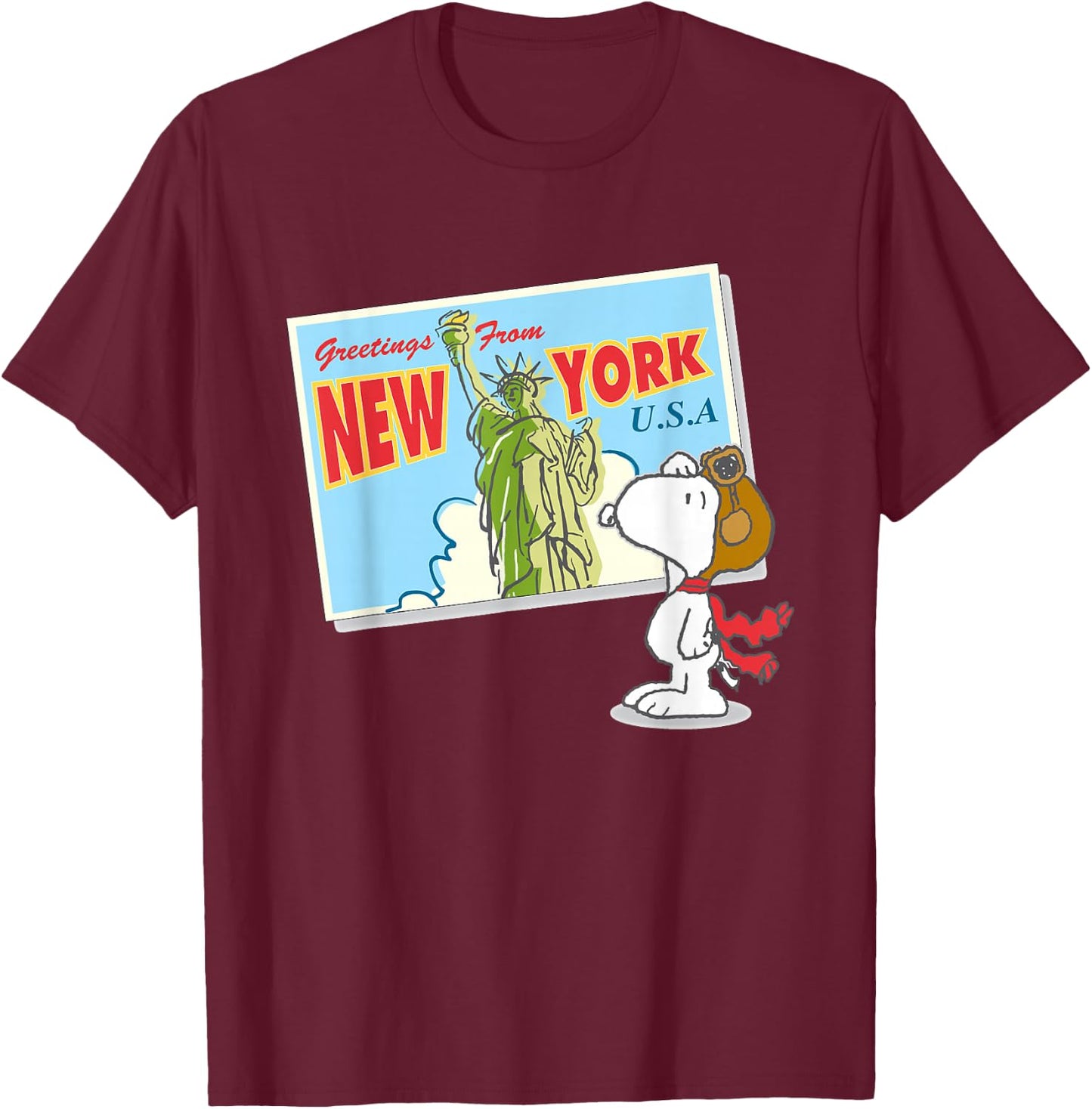 Peanuts Snoopy Carte postale New York T-Shirt - T-Shirt | Maroon