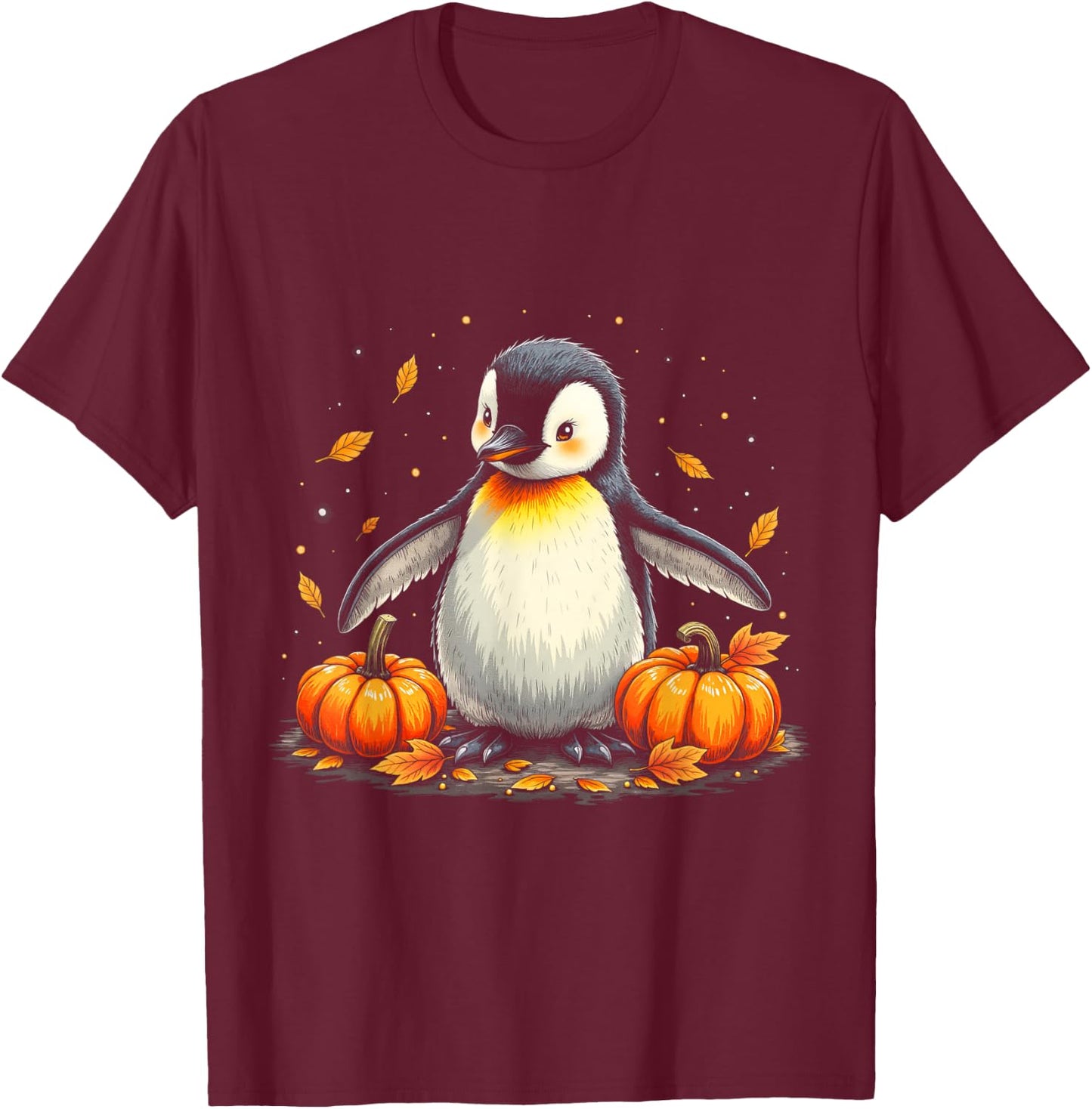 Cute Penguin Fall Vibes Autumn Pumpkins Thanksgiving T-Shirt - T-Shirt | Maroon