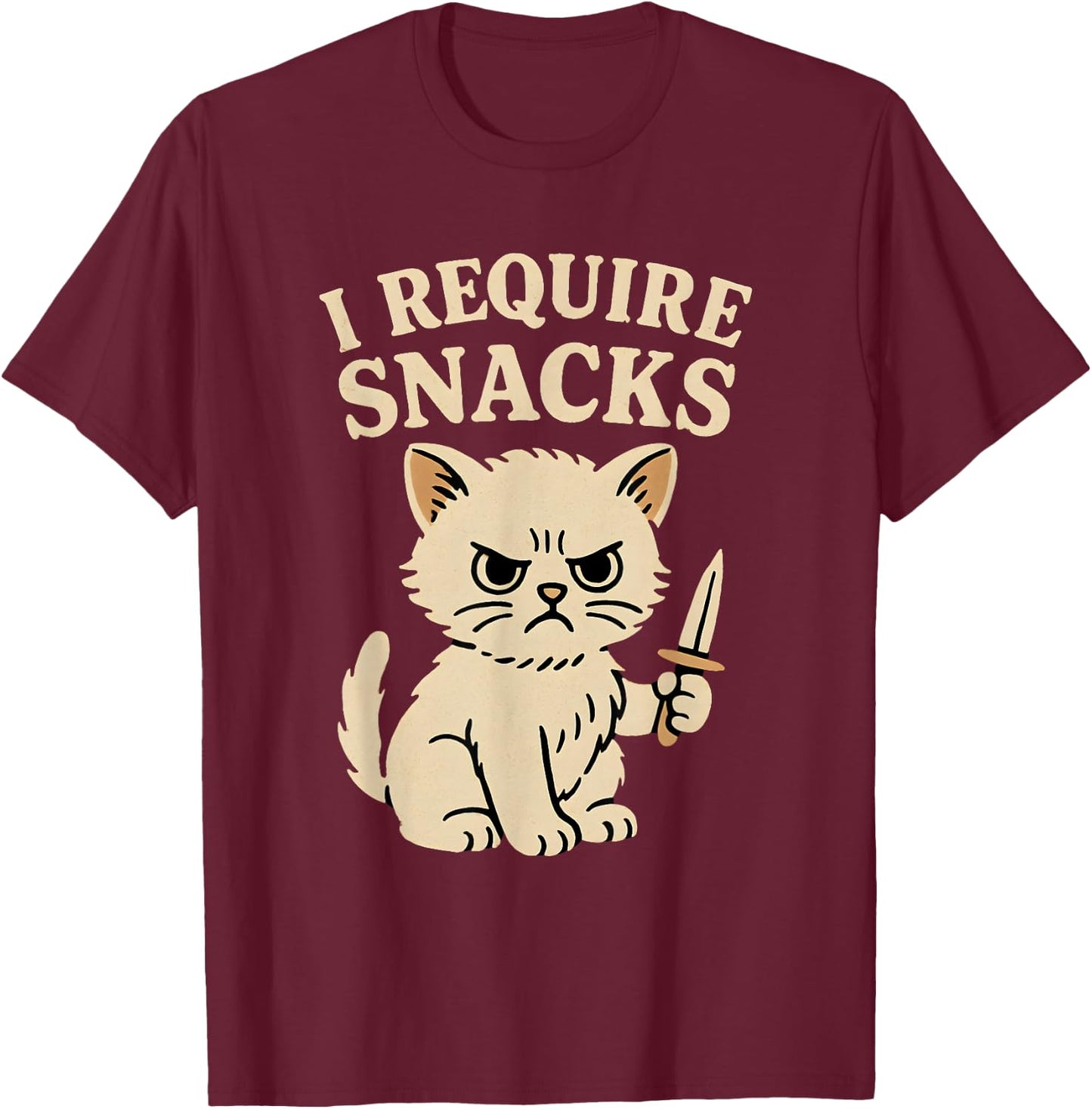 I Require Snacks Funny Teen Girls Boys Cat Meme Novelty T-Shirt - T-Shirt | Maroon