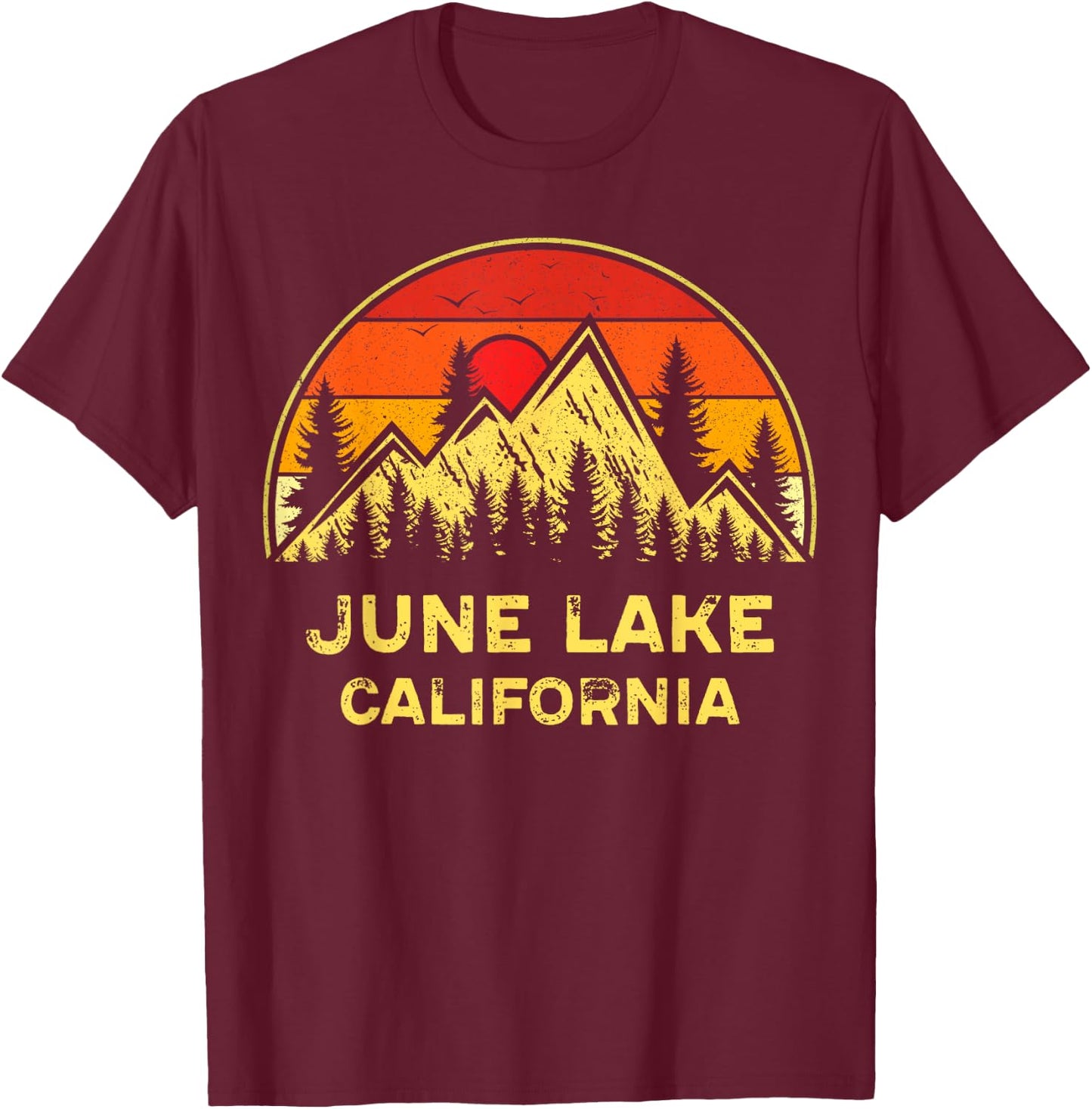 Vintage June Lake California CA Mountains Hiking Souvenir T-Shirt - T-Shirt | Maroon