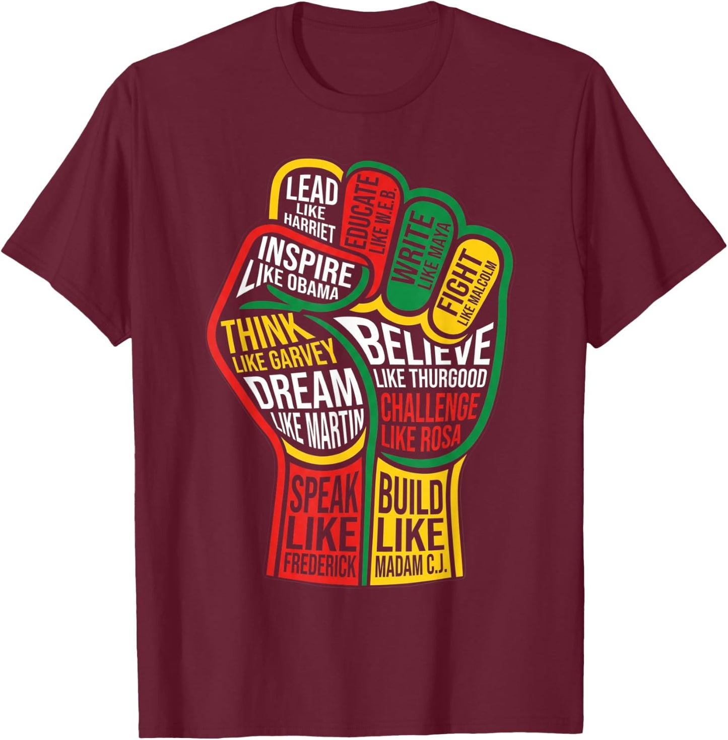 Black History Month Juneteenth 1865 Dream Like Leaders Black T-Shirt - T-Shirt | Maroon