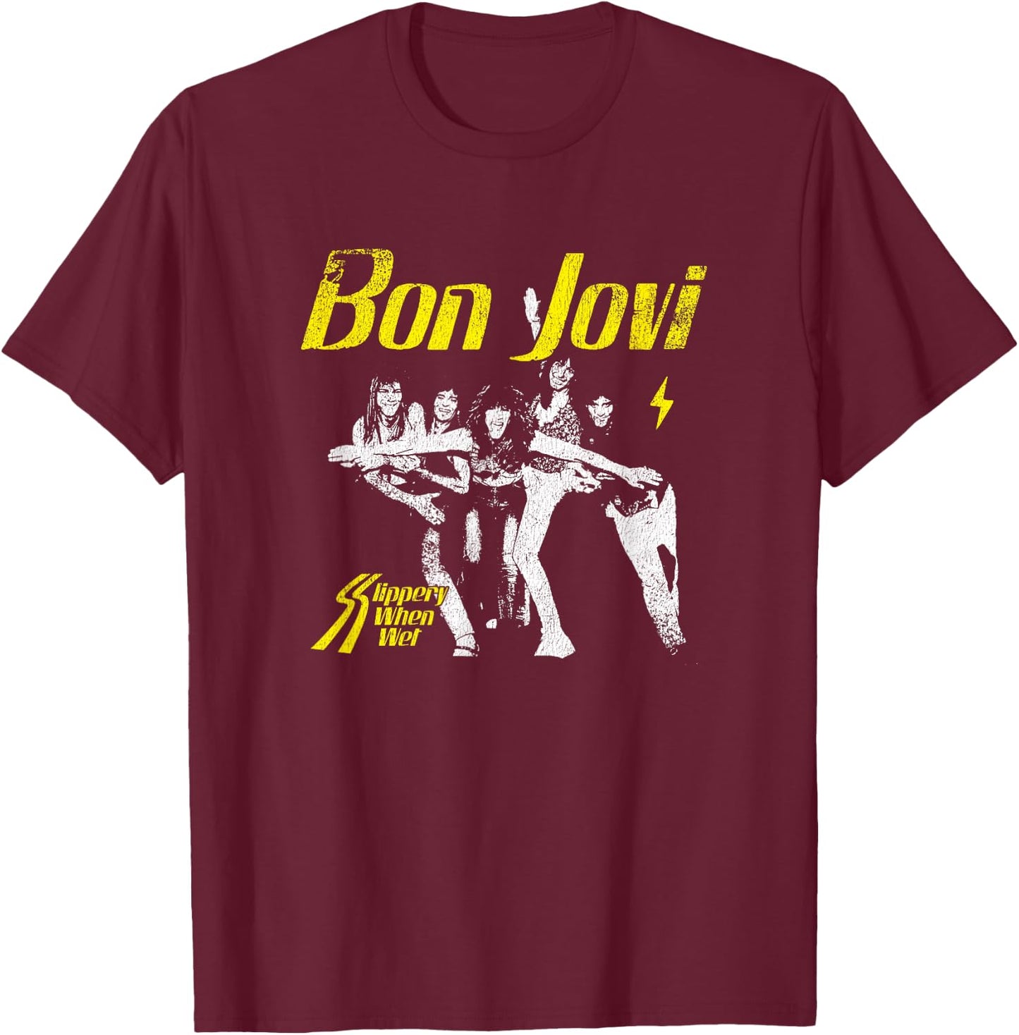 Offizieller Bon Jovi Slippery When Wet T-Shirt - T-Shirt | Maroon