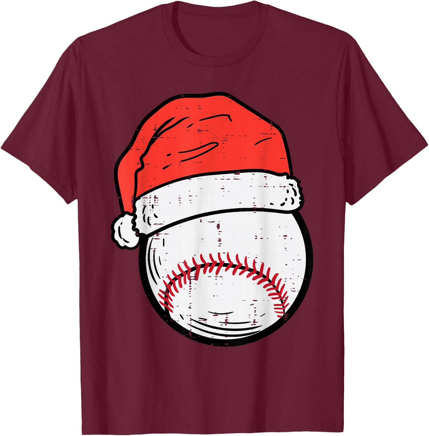 Baseball Santa Hat Sports Christmas Xmas Boys Men T-Shirt - T-Shirt | Maroon