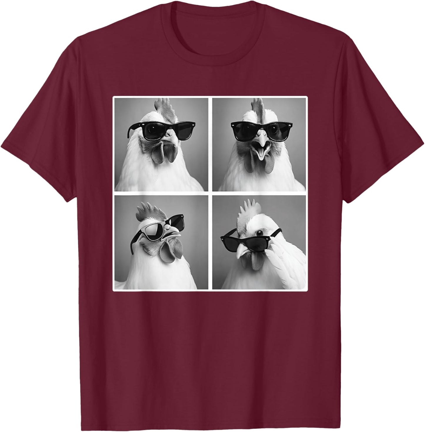 Chicken in Photobooth | Rooster with Sunglasses T-Shirt - T-Shirt | Maroon