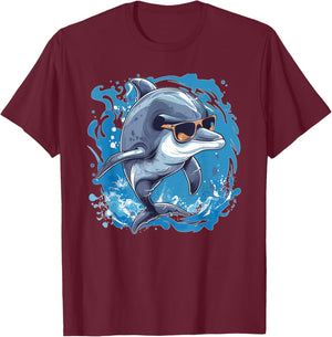 Nice Dolphin with awesome Sunglasses Outfit T-Shirt - T-Shirt | Maroon