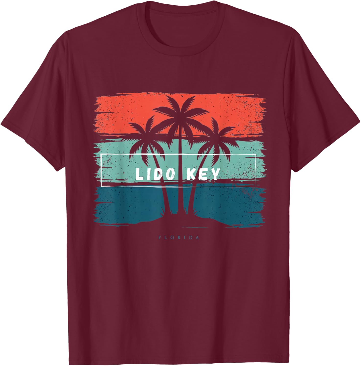 Vintage Lido Key Florida Summer Beach Palm Tree Sunset Trip T-Shirt - T-Shirt | Maroon