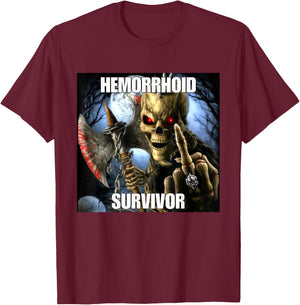 Haemorrhoids Survivor Funny Cringe Hard Skeleton Meme , black T-Shirt - T-Shirt | Maroon