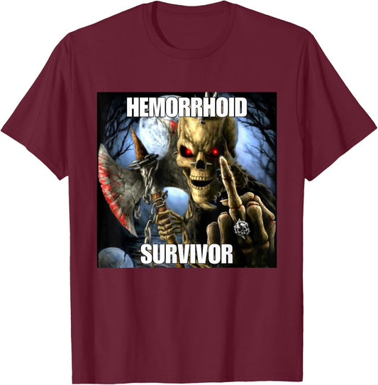Haemorrhoids Survivor Funny Cringe Hard Skeleton Meme , black T-Shirt - T-Shirt | Maroon