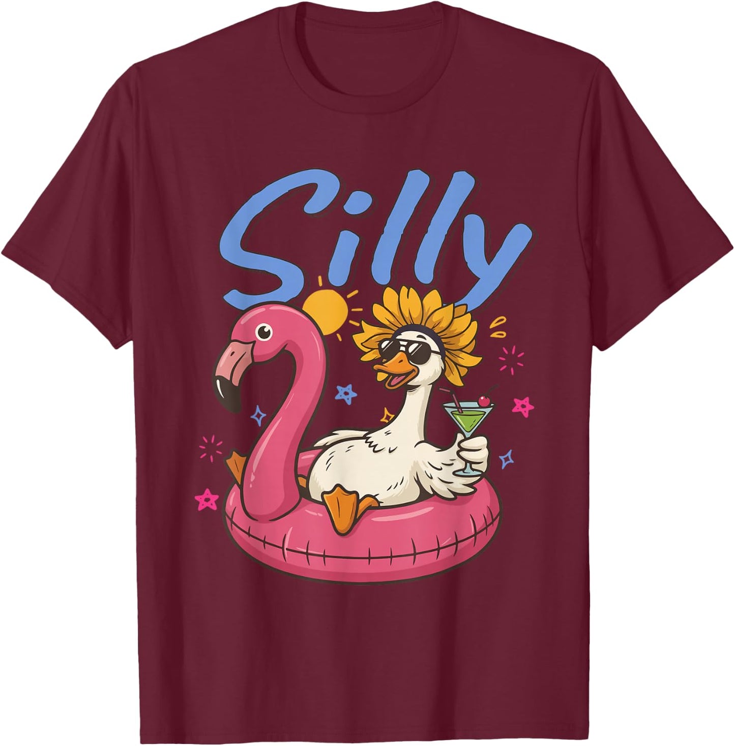 Silly Goose Summer, Goose Beach Please,Goose Flamingo Float T-Shirt - T-Shirt | Maroon