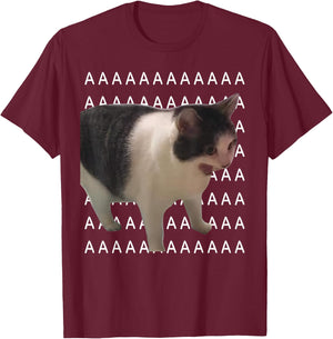 Screaming Cat Meme Angry Cat T-Shirt - T-Shirt | Maroon