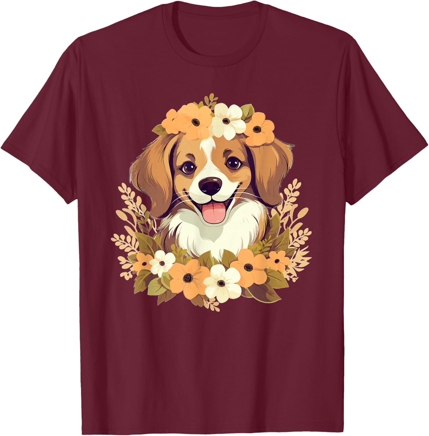 Niedlicher Hund mit Blumen I Kids Dog T-Shirt - T-Shirt | Maroon