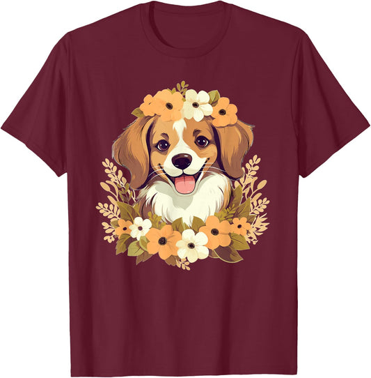 Niedlicher Hund mit Blumen I Kids Dog T-Shirt - T-Shirt | Maroon