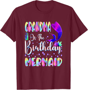 Grandma Of The Birthday Mermaid Matching Family Party T-Shirt - T-Shirt | Maroon