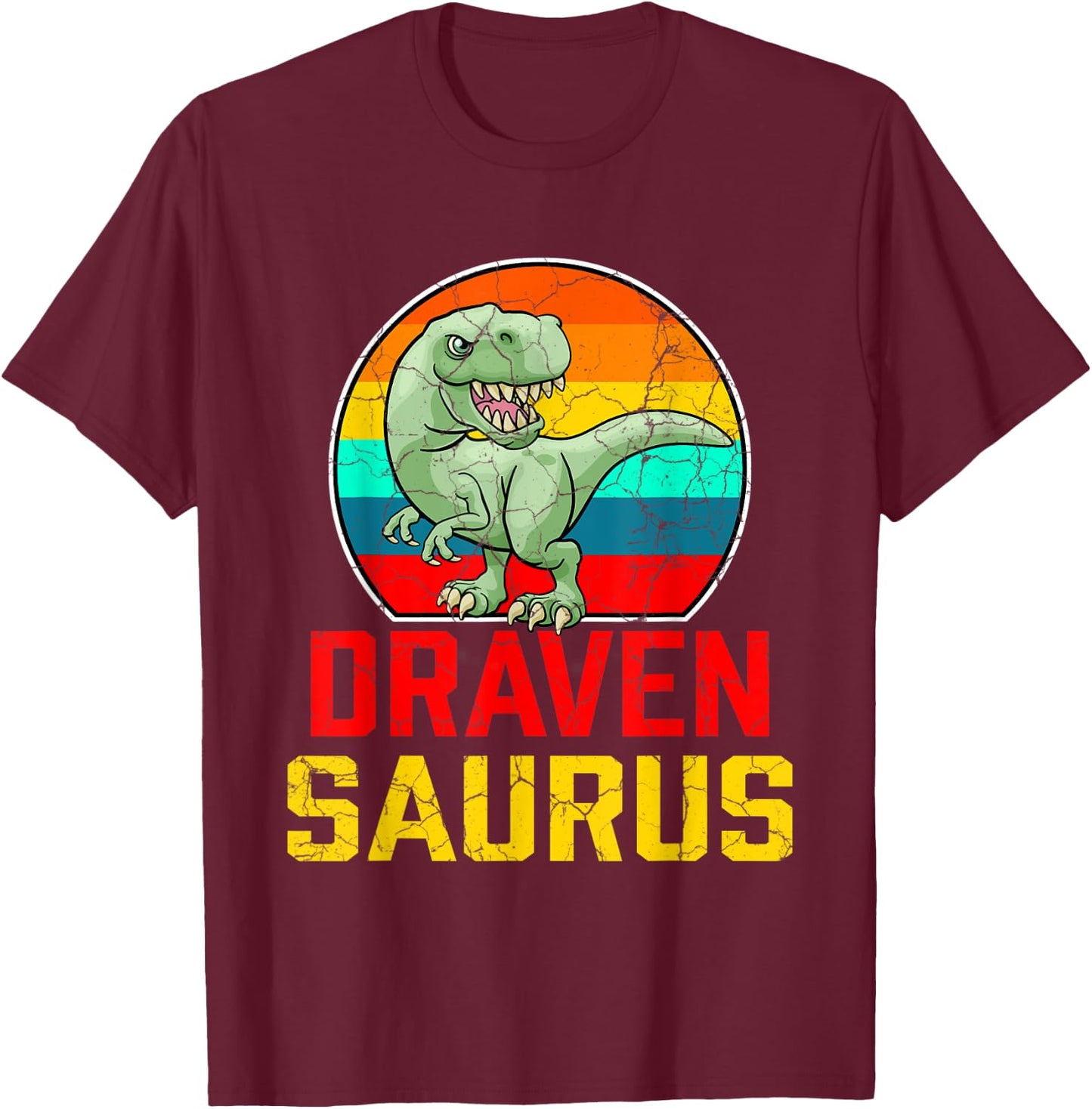 Draven Saurus Family Reunion Last Name Team Funny Custom T-Shirt - T-Shirt | Maroon