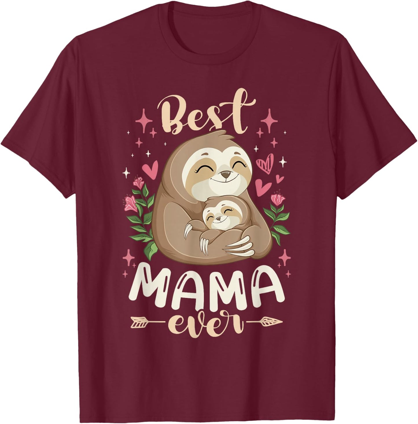 Best Mama Ever, Sloth Mother & Kid, Mother's Day T-Shirt - T-Shirt | Maroon