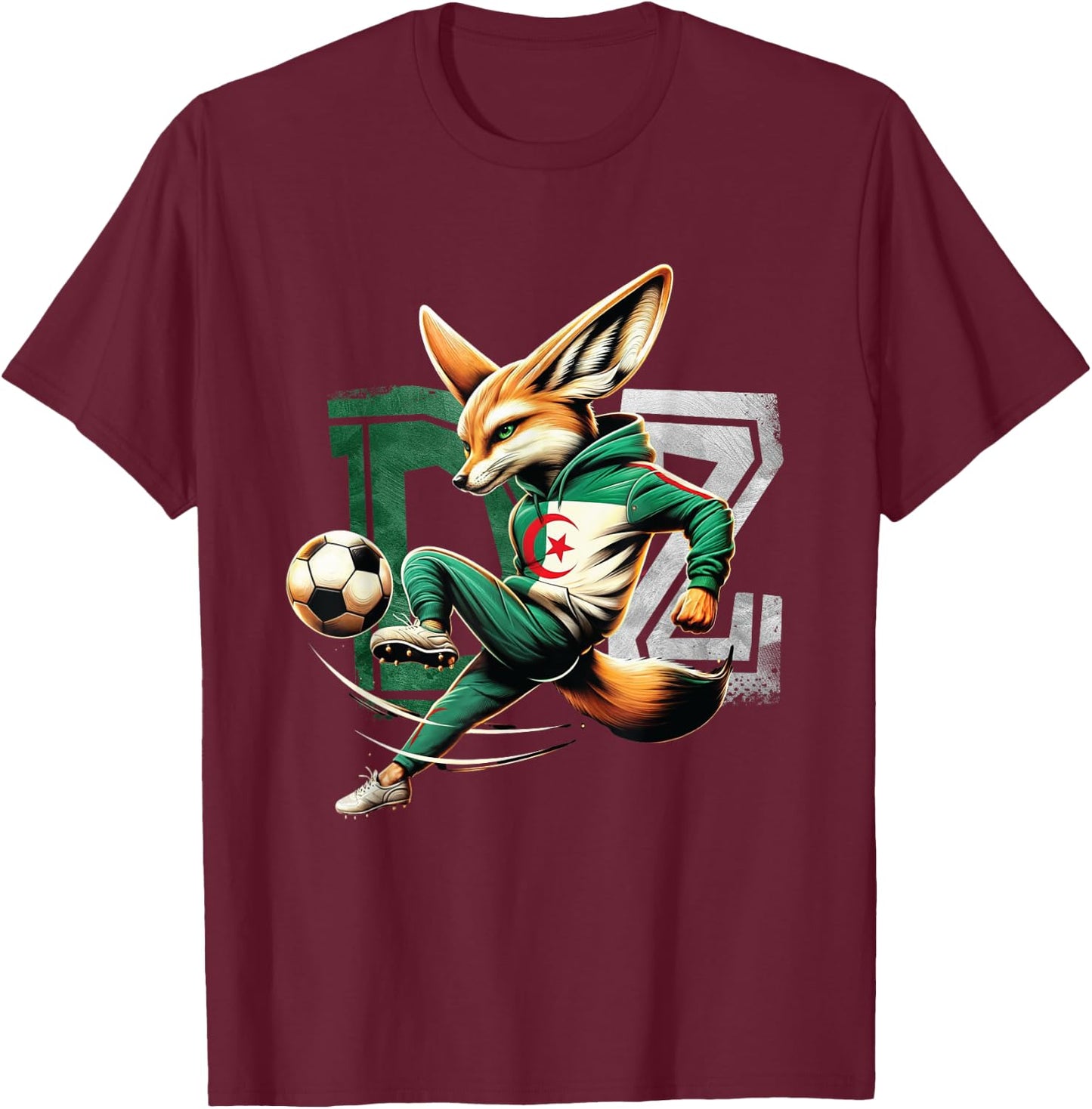 Fennec Algerian Flag Football Gift Jersey Dz , Black, S T-Shirt - T-Shirt | Maroon
