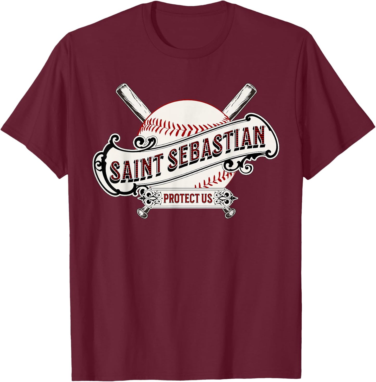 St Sebastian Patron Saint of Baseball Prayer Sports Athletes T-Shirt - T-Shirt | Maroon