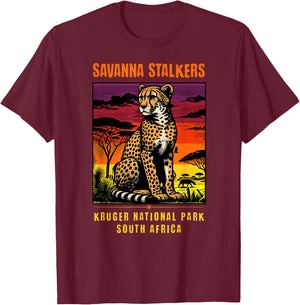 Cheetah Savanna Stalkers Kruger National Park South Africa T-Shirt - T-Shirt | Maroon