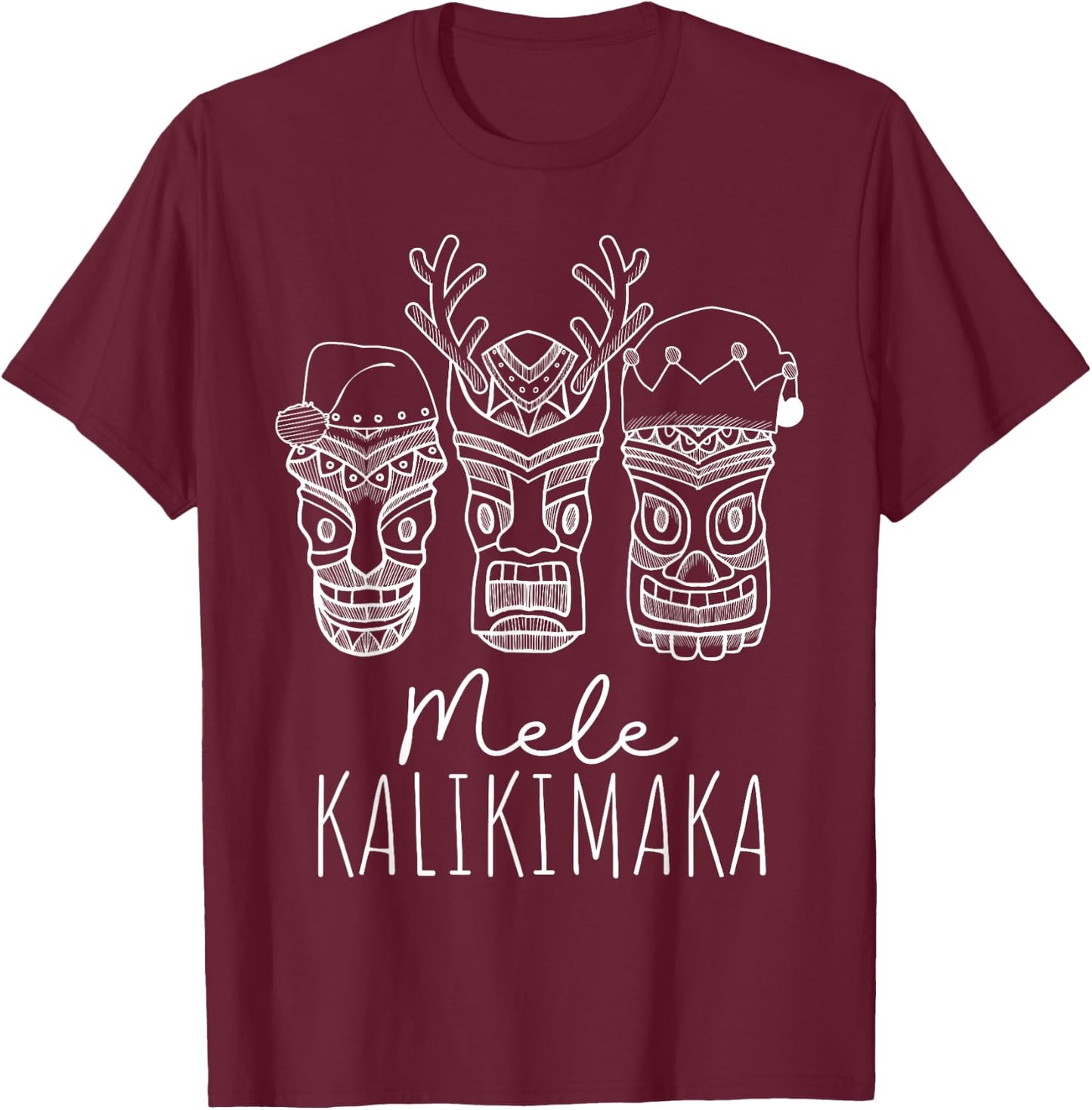Mele Kalikimaka Christmas Hawaiian Santa Tiki Mask Tropical T-Shirt - T-Shirt | Maroon