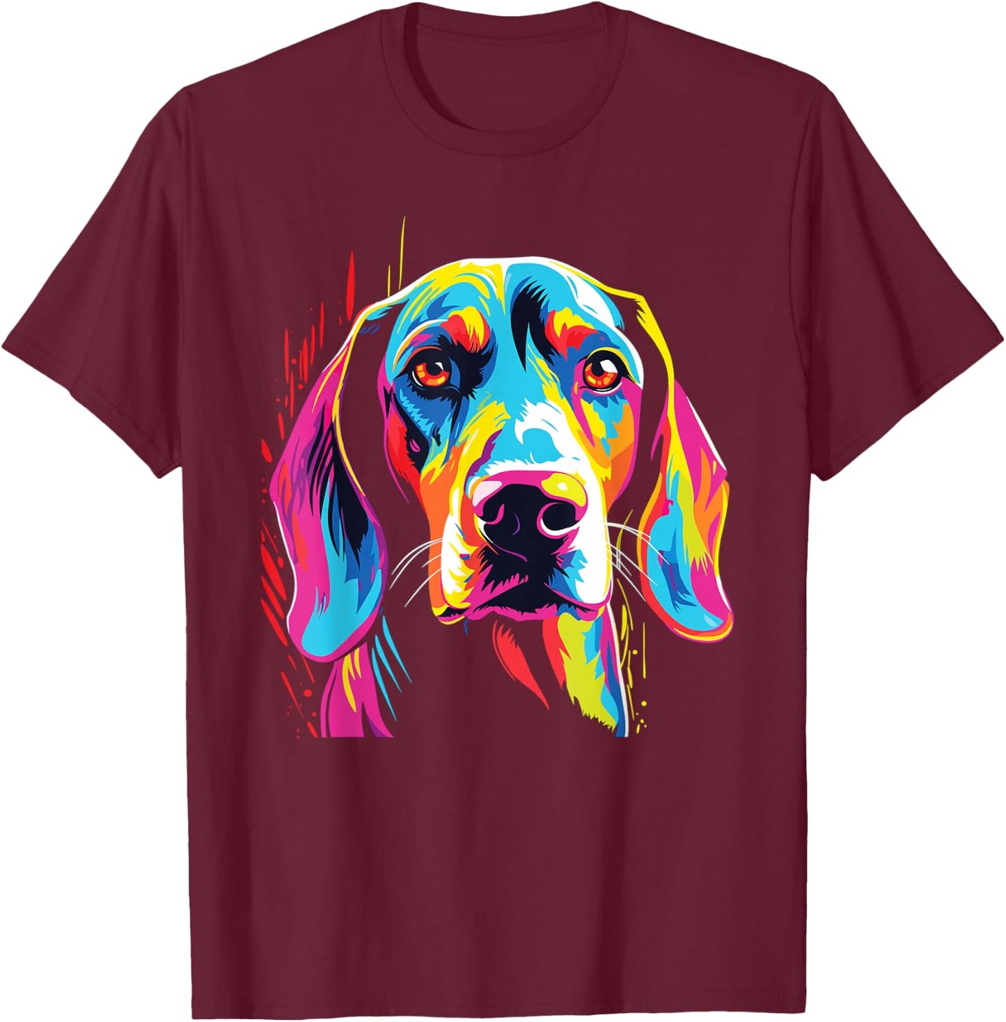 Watercolor Colorful Treeing Walker Coonhound Dog T-Shirt - T-Shirt | Maroon