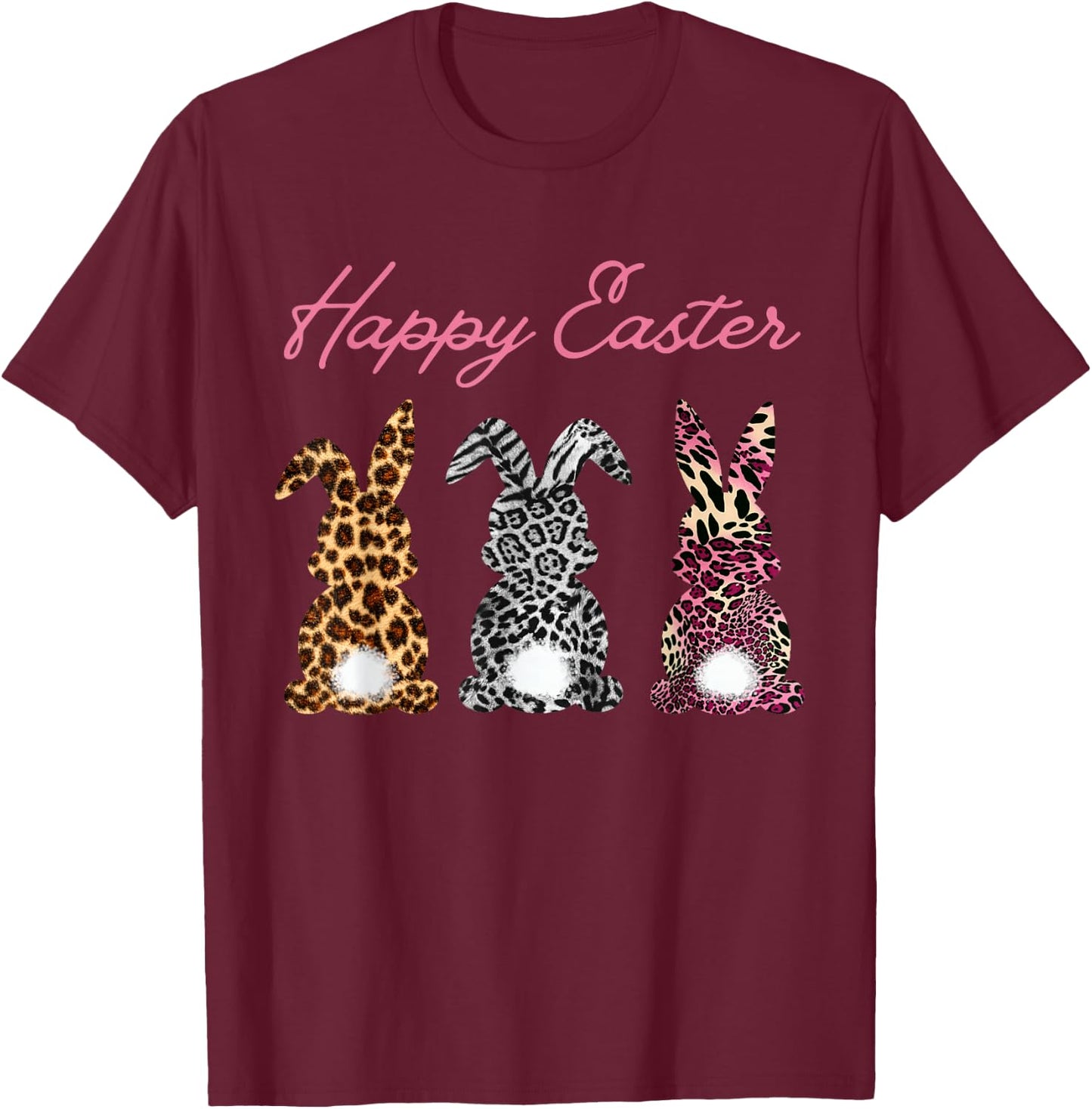 Happy Easter Rabbit Leopard Print T Shirt, black T-Shirt - T-Shirt | Maroon
