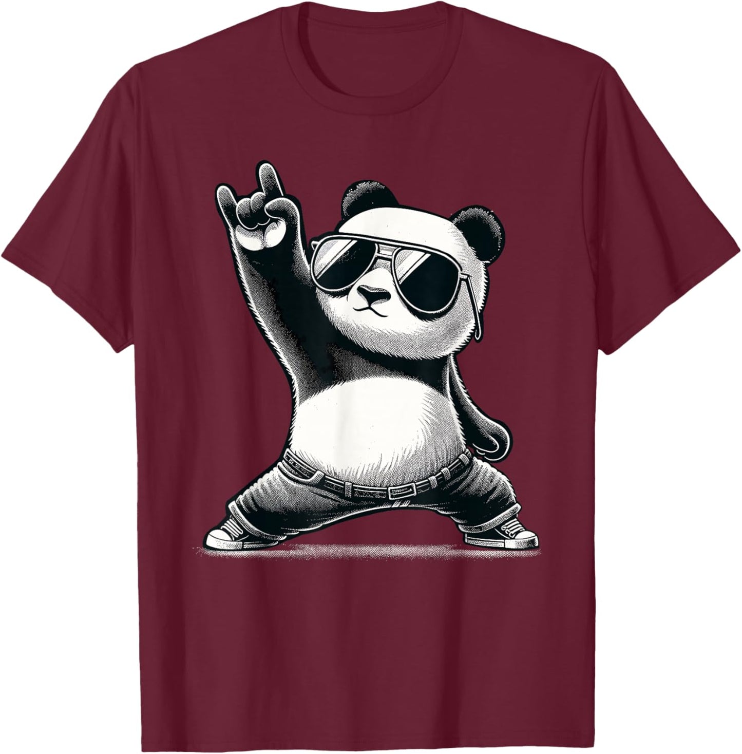 Retro Panda Rock Music Gift Men Children Women Funny Panda T-Shirt - T-Shirt | Maroon