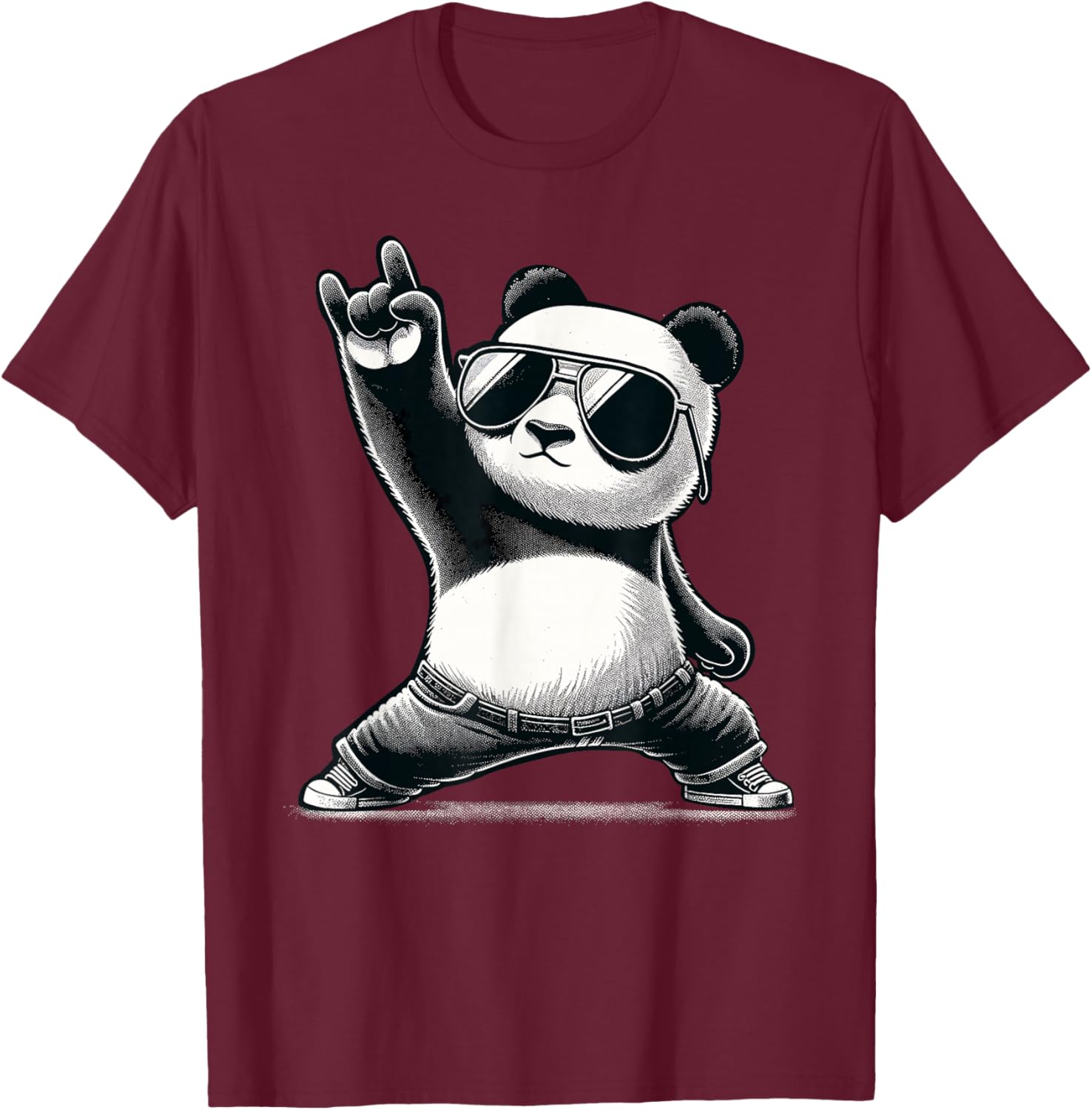 Retro Panda Rock Music Gift Men Children Women Funny Panda T-Shirt - T-Shirt | Maroon