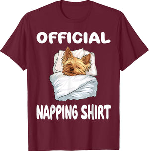 Yorkshire Terrier Yorkie Dog Pajamas Official Napping Men Women Girls Kids T-Shirt - T-Shirt | Maroon