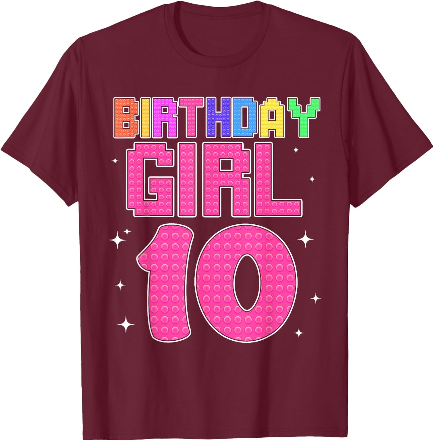 10th Birthday Girl Master Builder 10 Year Old Block Building T-Shirt - T-Shirt | Maroon