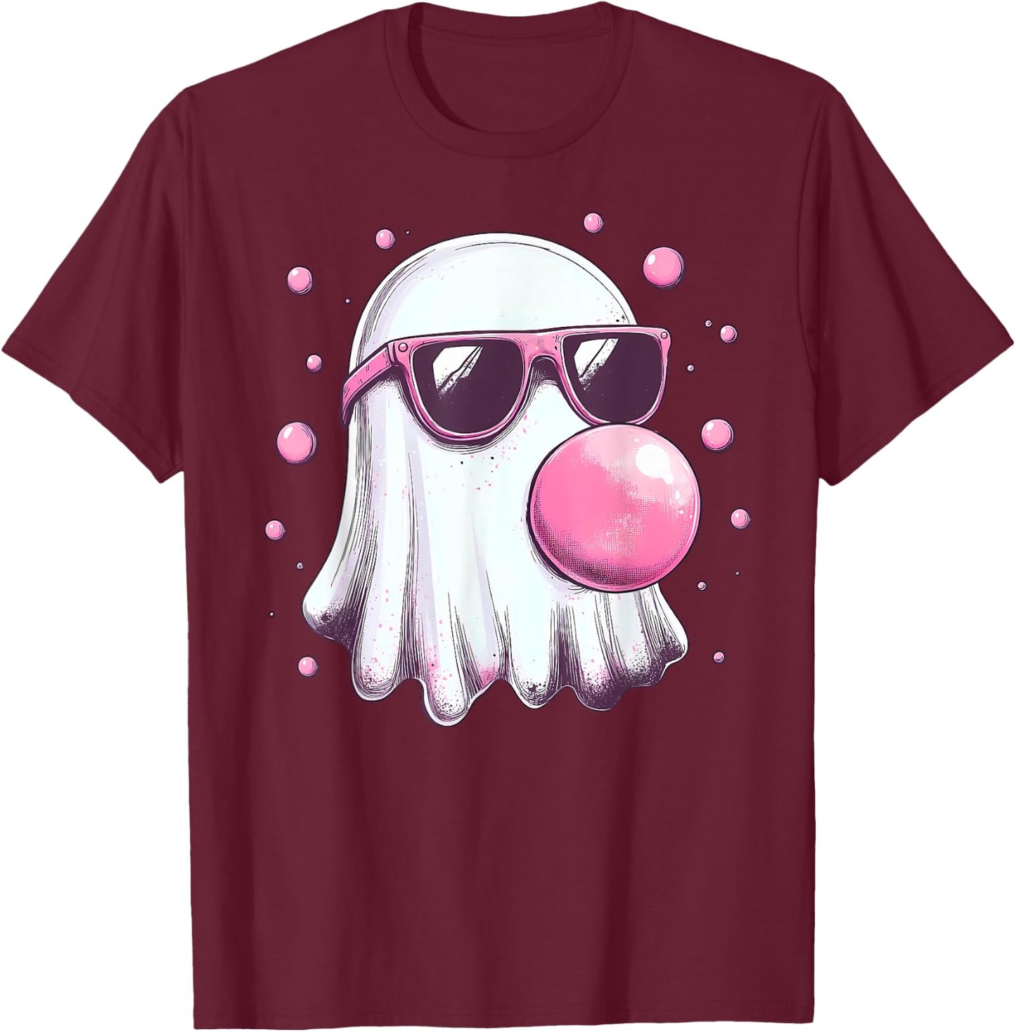 Cute Pink Ghost Bubble Gum Halloween Costume Women Kids T-Shirt - T-Shirt | Maroon