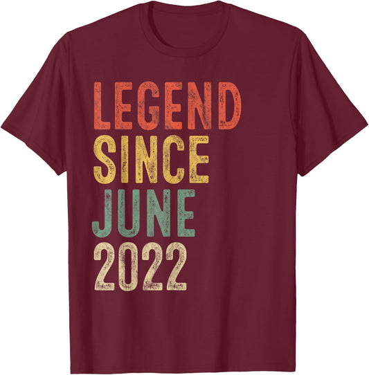 Legend Since June 2022 4th Birthday Boy Girl 4 Year Old T-Shirt - T-Shirt | Maroon